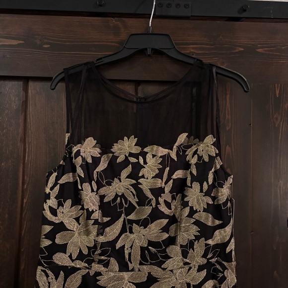 NWT Tahari ASL Black Lace Tulle Dress with Gold Floral Design 12 - Picture 5 of 11